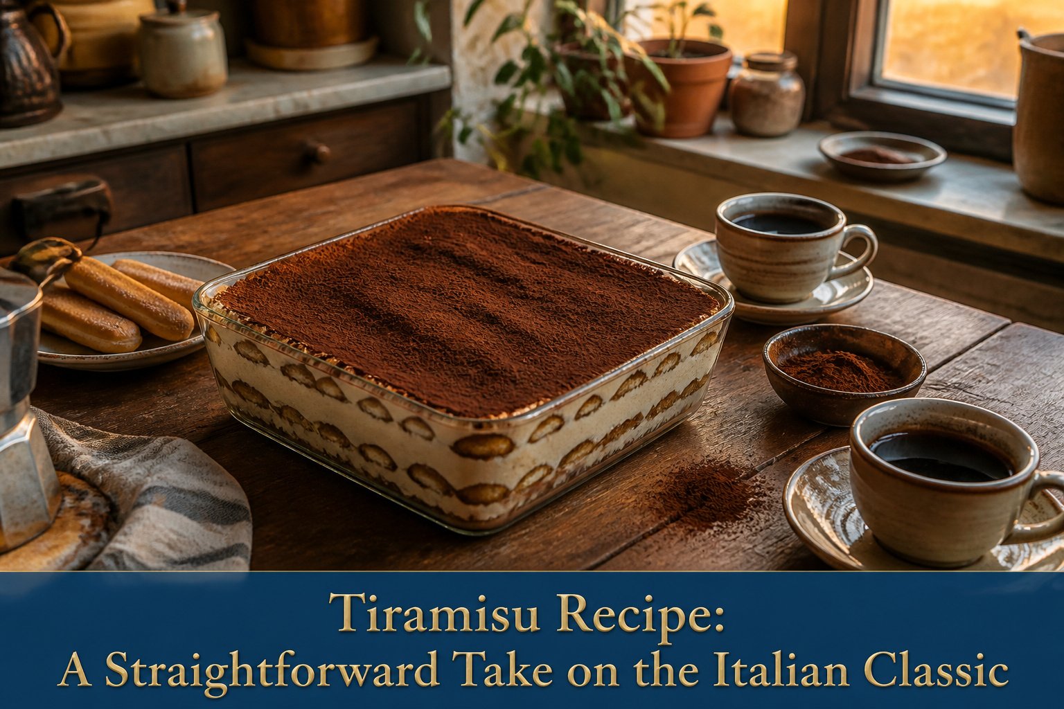 A beautifully layered tiramisu with mascarpone and coffee-soaked ladyfingers.